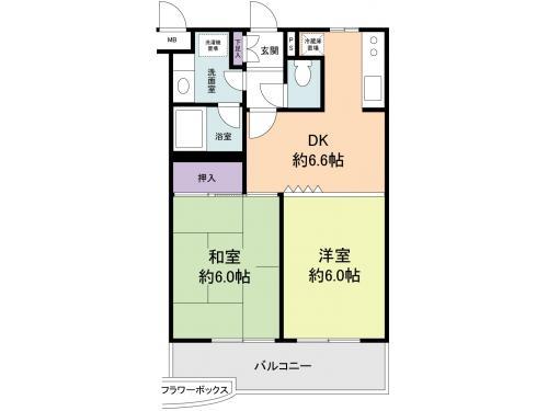 Floor plan. 2DK, Price 12.8 million yen, Occupied area 41.31 sq m , Balcony area 6.84 sq m