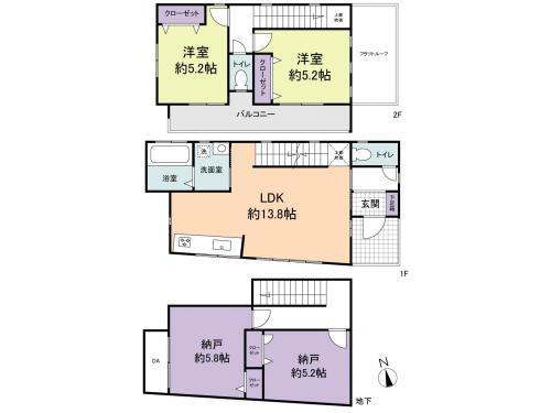Floor plan. 26,800,000 yen, 2LDK, Land area 77.66 sq m , Building area 88.57 sq m