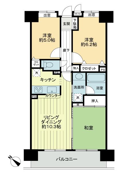 Floor plan. 3LDK, Price 22,800,000 yen, Footprint 65.1 sq m , Balcony area 8.55 sq m