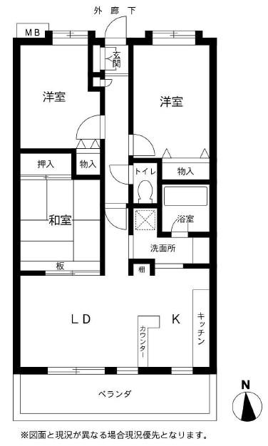 Floor plan. 3LDK, Price 18,800,000 yen, Occupied area 65.75 sq m , Balcony area 6.3 sq m