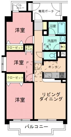 Floor plan. 3LDK, Price 20,900,000 yen, Occupied area 58.11 sq m , Balcony area 8.32 sq m
