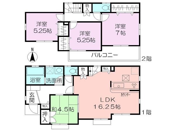 Floor plan. 34,800,000 yen, 4LDK, Land area 116.53 sq m , Building area 95.01 sq m