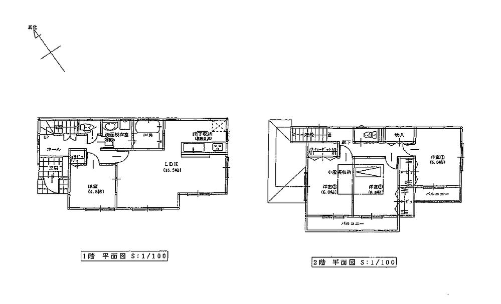 Building plan example (floor plan). Building plan example (4) 4LDK, Land price 27,200,000 yen, Land area 125.63 sq m , Building price 12.6 million yen, Building area 99.36 sq m