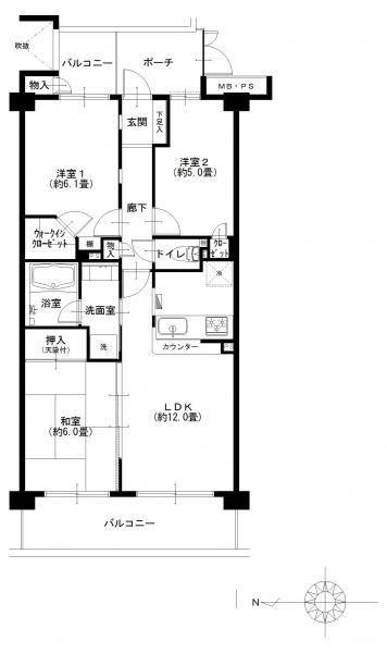 Floor plan. 3LDK, Price 25,900,000 yen, Occupied area 63.78 sq m , Balcony area 12.45 sq m Floor