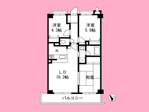 Floor plan. 3LDK, Price 15,990,000 yen, Occupied area 60.48 sq m , Balcony area 8.64 sq m