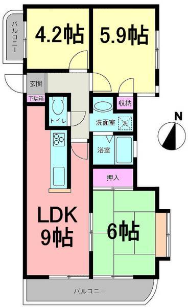 Floor plan. 3LDK, Price 19,800,000 yen, Occupied area 57.47 sq m , Balcony area 6.15 sq m