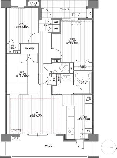 Floor plan. 3LDK, Price 31,800,000 yen, Occupied area 72.78 sq m , Balcony area 11.88 sq m Mato