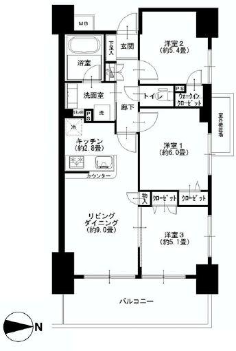 Floor plan. 3LDK, Price 31,900,000 yen, Occupied area 62.32 sq m , Balcony area is 12 sq m Floor.