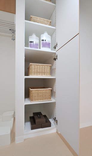 Bathing-wash room.  [Linen cabinet to all types] Set up a linen cabinet that can hold the stock up, such as a bath towel and shampoo in all types. You can use the indoor and clean comfortable.