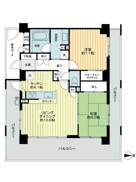Floor plan. 2LDK, Price 31,900,000 yen, Occupied area 66.04 sq m , Balcony area 33.94 sq m