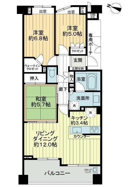 Floor plan. 3LDK, Price 31,900,000 yen, Occupied area 73.63 sq m , Balcony area 11.15 sq m