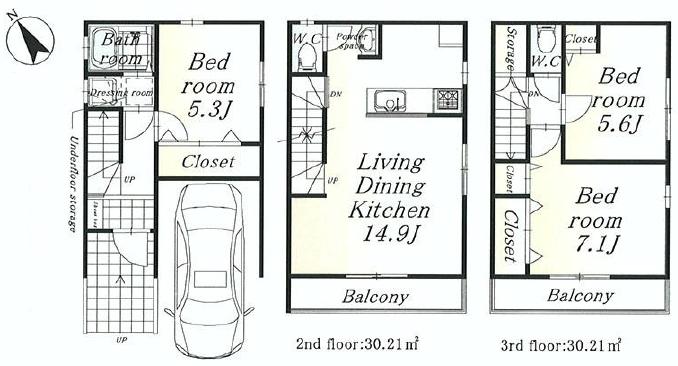 Floor plan. (B), Price 31,800,000 yen, 3LDK, Land area 50.4 sq m , Building area 93.36 sq m