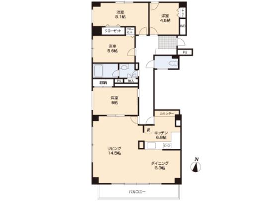 Floor plan. 4LDK, Price 34,300,000 yen, The area occupied 115.1 sq m , Balcony area 8.96 sq m floor plan