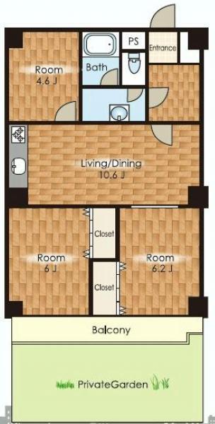 Floor plan. 3LDK, Price 16.8 million yen, Occupied area 61.05 sq m , Balcony area 6.27 sq m