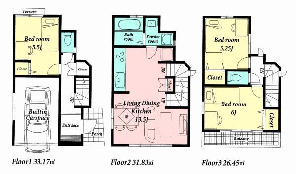 Floor plan. 28,900,000 yen, 3LDK, Land area 53.33 sq m , Building area 91.45 sq m