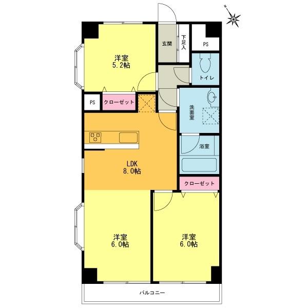 Floor plan. 3LDK, Price 17.8 million yen, Occupied area 56.45 sq m , Balcony area 5.45 sq m
