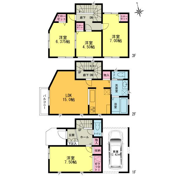 Floor plan. (7 Building), Price 47,800,000 yen, 4LDK, Land area 65.38 sq m , Building area 101.85 sq m