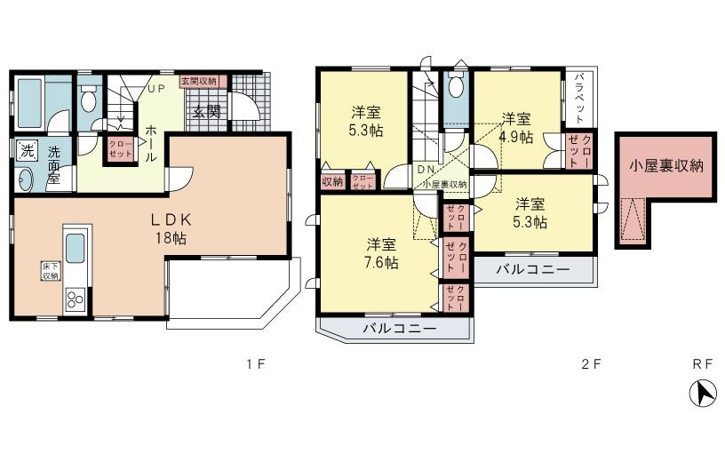 Floor plan. 65,800,000 yen, 4LDK, Land area 125.5 sq m , Building area 100.33 sq m