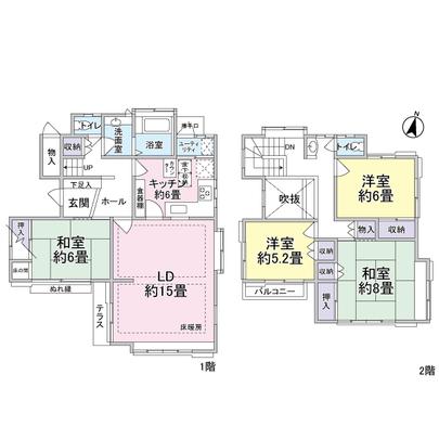 Floor plan. Kitchen 6 tatami, The LD15 mat there is a floor heating. 