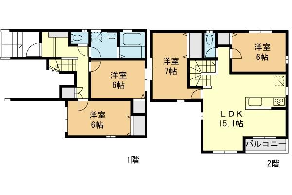 Floor plan. 37,800,000 yen, 4LDK, Land area 80.77 sq m , Between the building area 107.06 sq m A Building floor plan