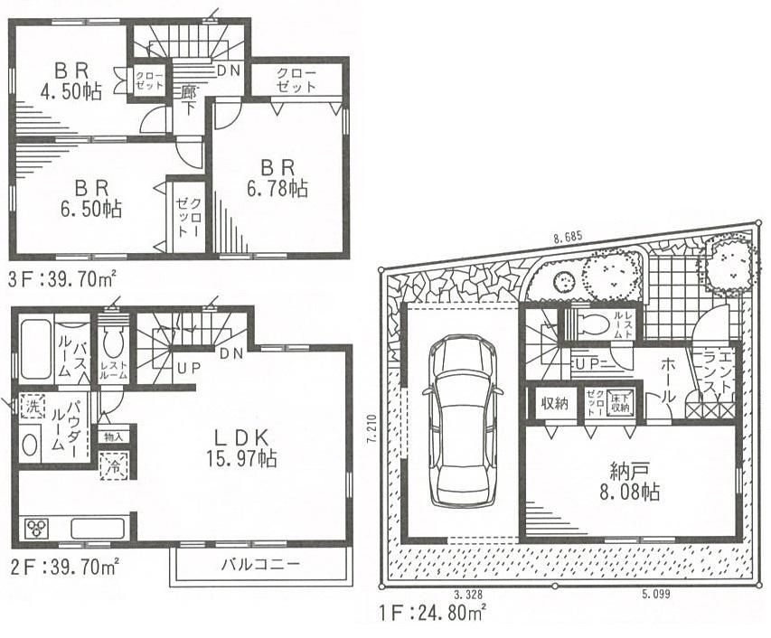 Floor plan. (8 Building), Price 45,800,000 yen, 3LDK+S, Land area 66.55 sq m , Building area 104.2 sq m