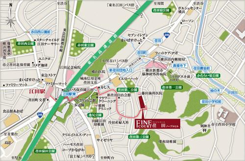 Local guide map. "Eda" station walk 9 minutes. Extensive educational facilities was further spread within walking distance. Popularity of large-scale shopping facilities, Comfortable access of about 4 minutes by car! (Local guide map)