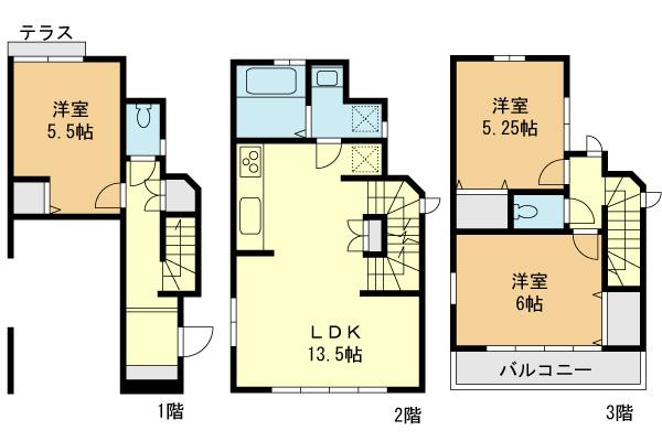 Floor plan. (B Building), Price 28,900,000 yen, 3LDK, Land area 53.33 sq m , Building area 91.45 sq m