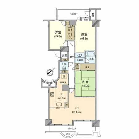 Floor plan. 3LDK, Price 28.8 million yen, Occupied area 76.43 sq m , Balcony area 16.17 sq m lighting good bright rooms.