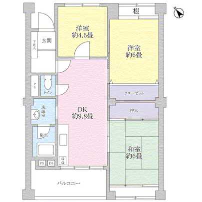Floor plan. 3DK occupied area: 58.46 sq m