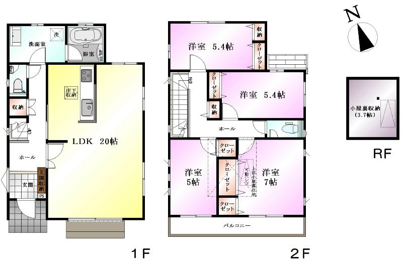 Floor plan. (4 Building), Price 65,800,000 yen, 4LDK, Land area 145.54 sq m , Building area 106.81 sq m