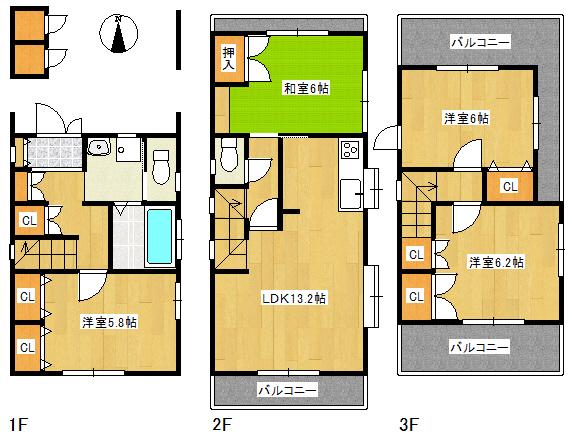 Floor plan. 44,800,000 yen, 3LDK + S (storeroom), Land area 69.86 sq m , Building area 102.85 sq m