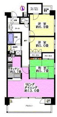 Floor plan. Southeast angle room 3LD ・ K type