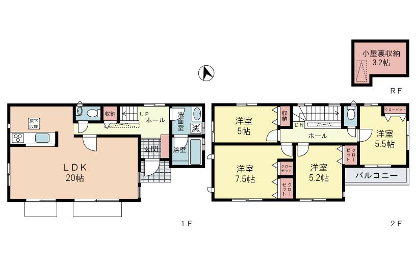 Floor plan. 58,800,000 yen, 4LDK, Land area 134.36 sq m , Building area 104.23 sq m