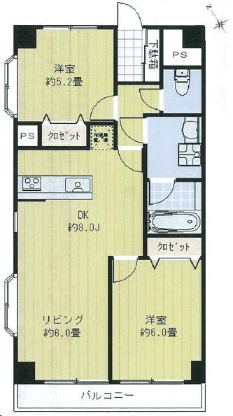 Floor plan. 2LDK, Price 17.8 million yen, Occupied area 56.45 sq m , Balcony area 5.45 sq m
