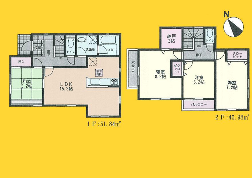 Floor plan. 38,800,000 yen, 4LDK + S (storeroom), Land area 138.48 sq m , Building area 98.82 sq m