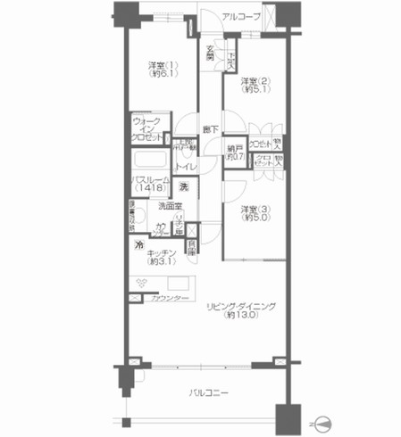  ■ Q type ・ 3LDK + N + WIC occupied area / 75.33 sq m  Balcony area / 11.70 sq m  ※ N = storeroom, WIC = walk-in closet