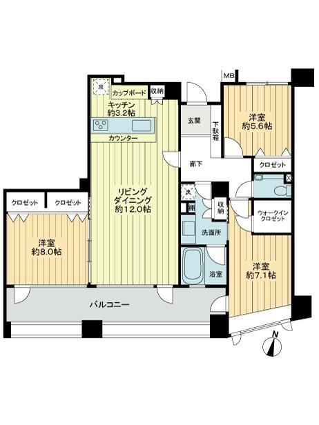 Floor plan. 3LDK, Price 39,950,000 yen, Occupied area 81.82 sq m , Balcony area 17.89 sq m