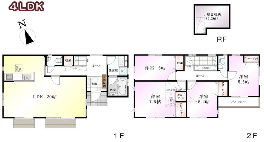 Floor plan. (3 Building), Price 58,800,000 yen, 4LDK, Land area 134.36 sq m , Building area 104.23 sq m