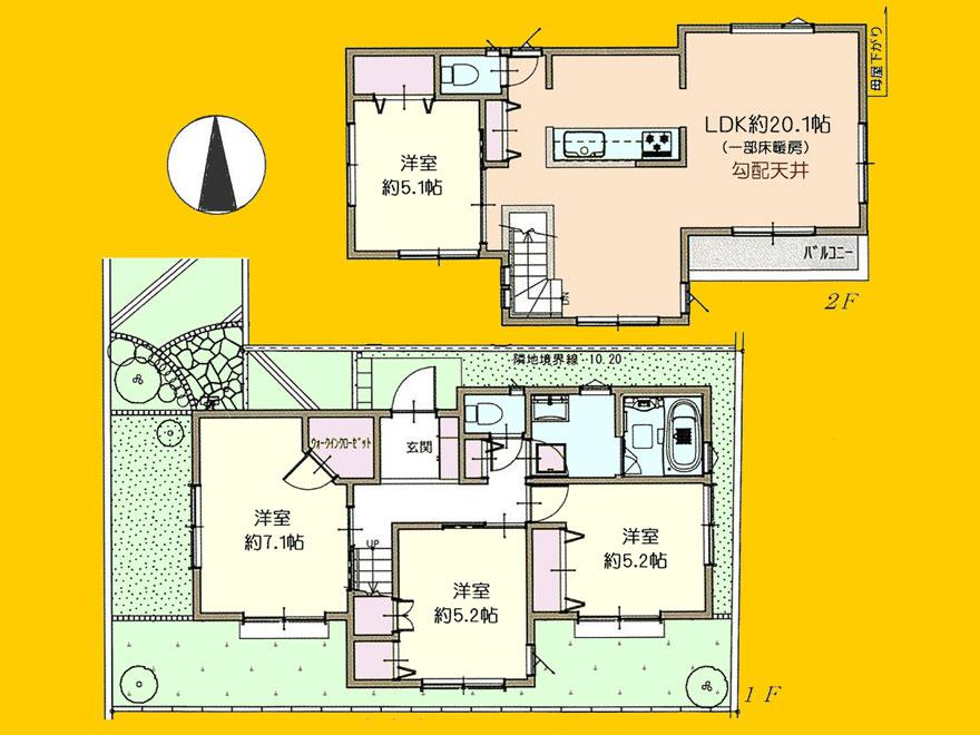 Floor plan. (No, 2), Price 38,800,000 yen, 4LDK, Land area 125.04 sq m , Building area 97.5 sq m