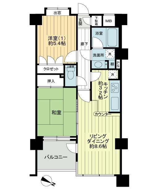 Floor plan. 2LDK, Price 22,800,000 yen, Occupied area 53.78 sq m , Balcony area 5.22 sq m
