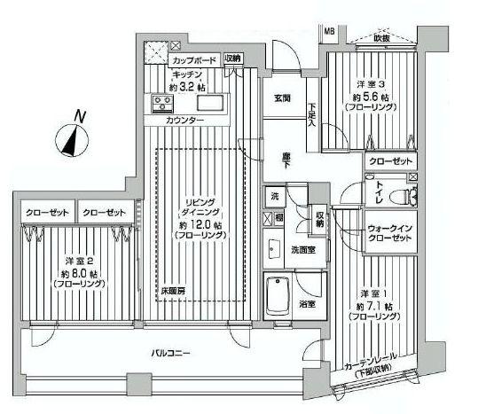 Floor plan. 3LDK, Price 39,950,000 yen, Occupied area 81.82 sq m , Balcony area 17.89 sq m