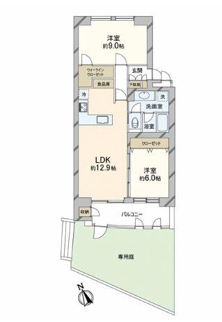Floor plan. 2LDK, Price 33,800,000 yen, Occupied area 67.04 sq m , There is a balcony area 8.28 sq m private garden (the garden area of ​​about 22 sq m)