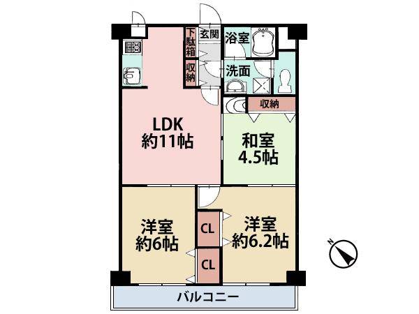 Floor plan. 3LDK, Price 17.8 million yen, Occupied area 59.85 sq m , Is a floor plan to plug the sunshine on the balcony area 15.34 sq m southwest.