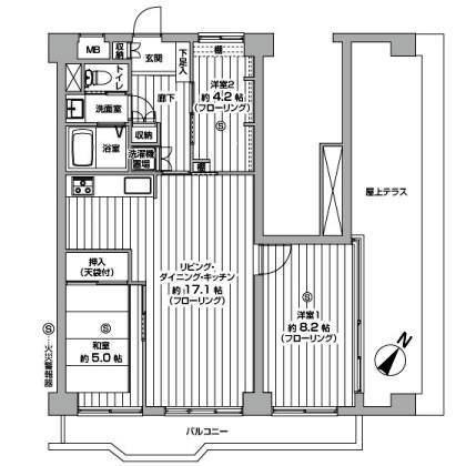 Floor plan. 3LDK, Price 37,800,000 yen, Occupied area 71.33 sq m , Balcony area 34.94 sq m