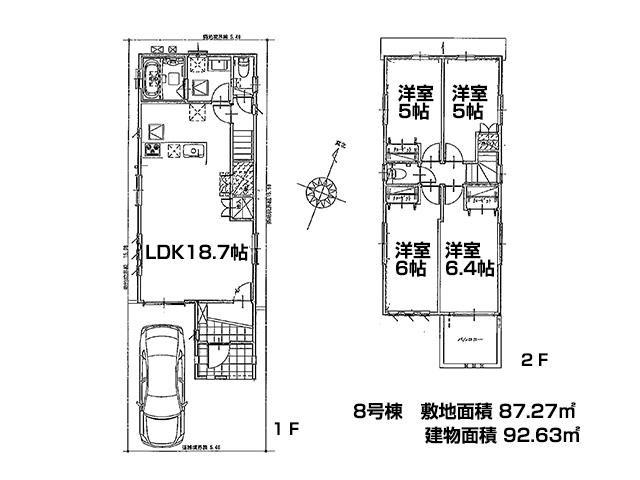 Floor plan. (8), Price 38,458,000 yen, 4LDK, Land area 87.27 sq m , Building area 92.63 sq m
