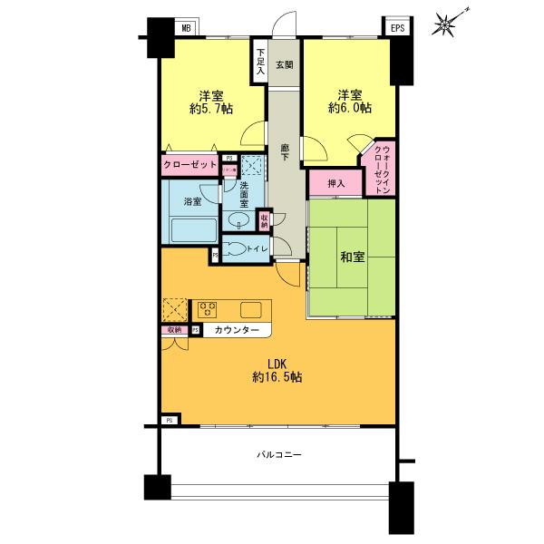 Floor plan. 3LDK, Price 31,400,000 yen, Occupied area 75.35 sq m , Balcony area is 13.7 sq m LDK16 quires more.