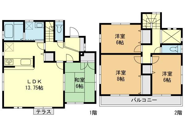 Floor plan. (1 Building), Price 48,800,000 yen, 4LDK, Land area 140 sq m , Building area 101.43 sq m