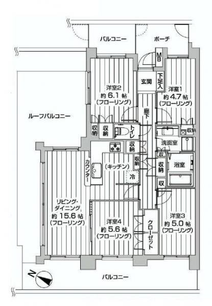 Floor plan. 4LDK, Price 43,800,000 yen, Occupied area 81.09 sq m , Balcony area 18.23 sq m