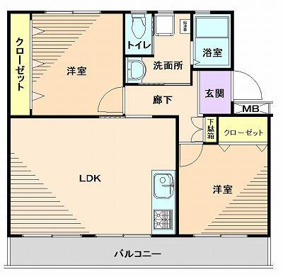 Floor plan. 2LDK, Price 13,900,000 yen, Occupied area 54.37 sq m , Balcony area 9.03 sq m floor plan