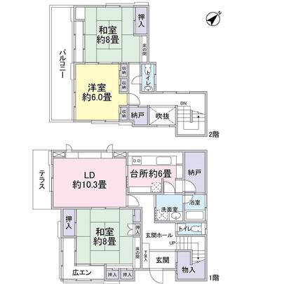 Floor plan. LD ・ kitchen ・ Washroom ・ toilet ・ There is a floor heating in the bathroom.